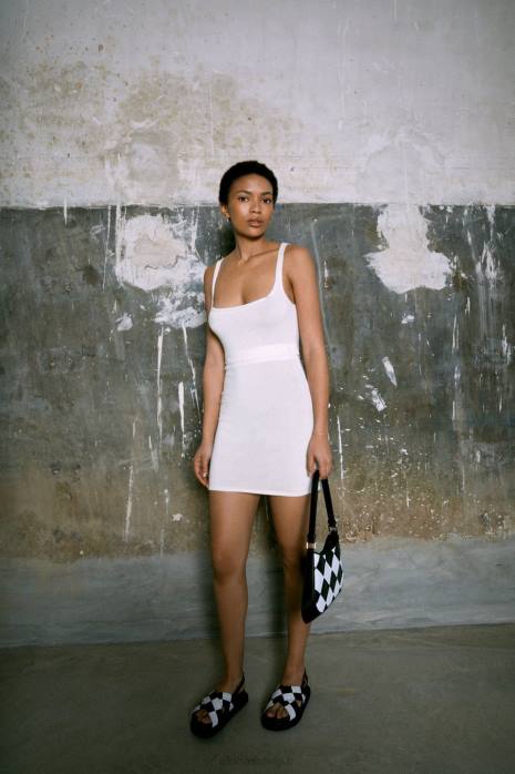 femmes Ivoire P64N859 Alohas boutons prêts - robe en maille blanche