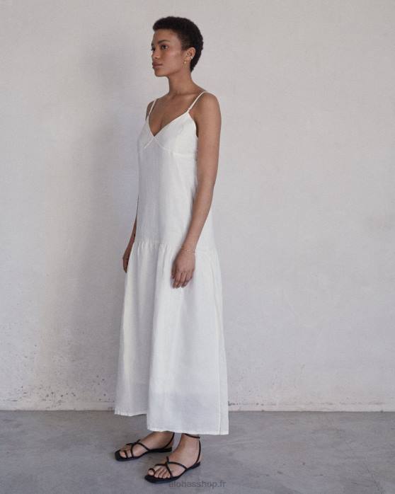 femmes blanc P64N946 Alohas naturaliste - robe en lin blanc
