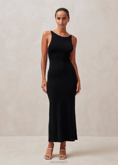 femmes noir P64N602 Alohas bretelle délicate - robe en maille noire