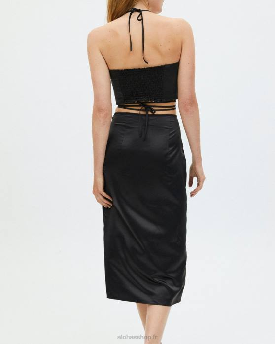 femmes noir P64N843 Alohas noué haut - jupe en satin noir