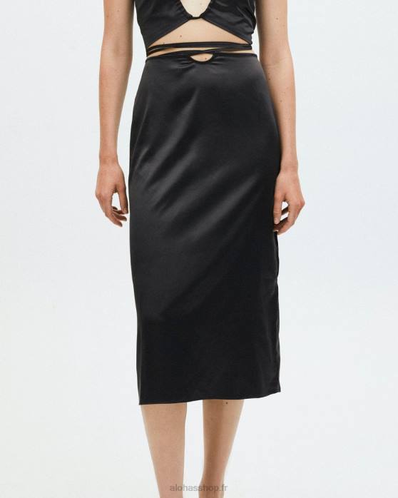 femmes noir P64N843 Alohas noué haut - jupe en satin noir