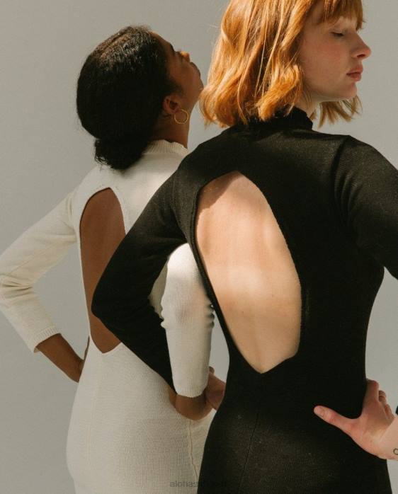 femmes noir P64N874 Alohas conquête - robe en maille noire