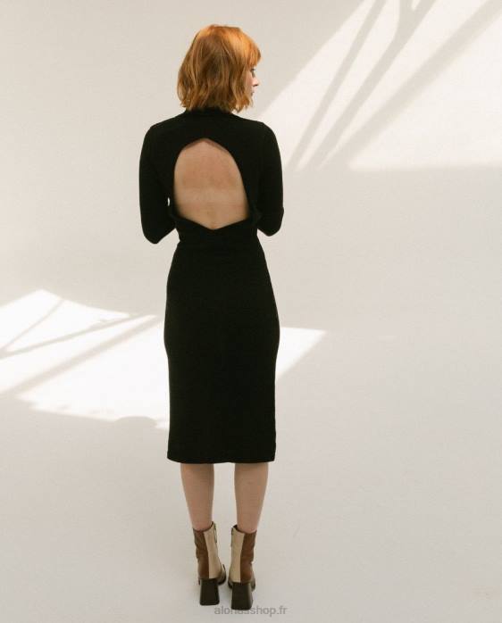 femmes noir P64N874 Alohas conquête - robe en maille noire