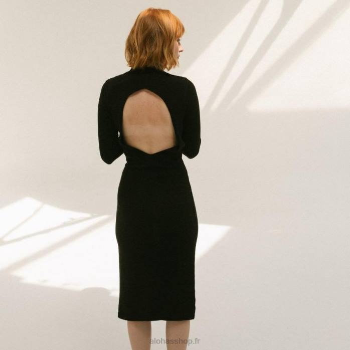 femmes noir P64N874 Alohas conquête - robe en maille noire