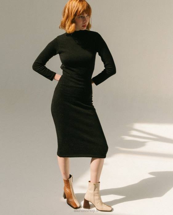femmes noir P64N874 Alohas conquête - robe en maille noire