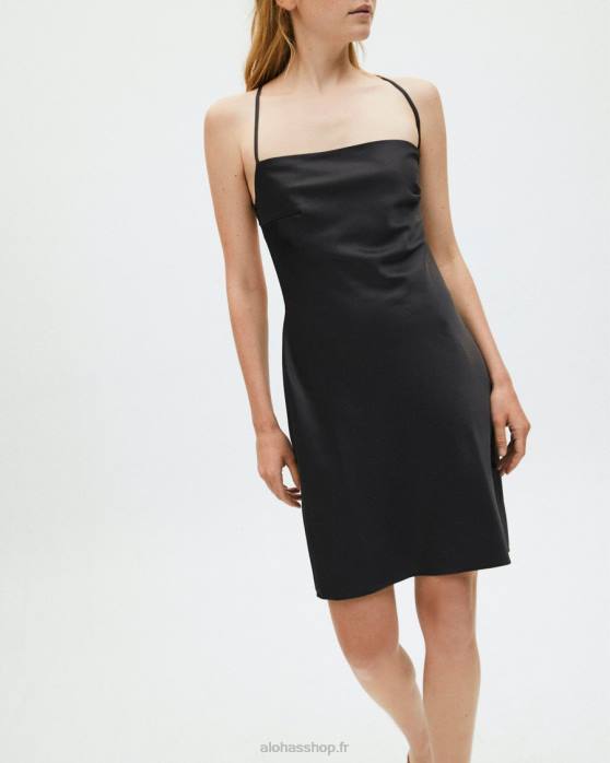 femmes noir P64N959 Alohas floue - robe en satin noir