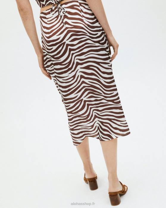 femmes noix de muscade safari P64N842 Alohas safari noué haut - jupe en satin marron et blanc