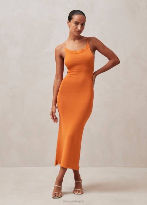 femmes orange clémentine P64N603 Alohas bretelle délicate - robe en maille orange