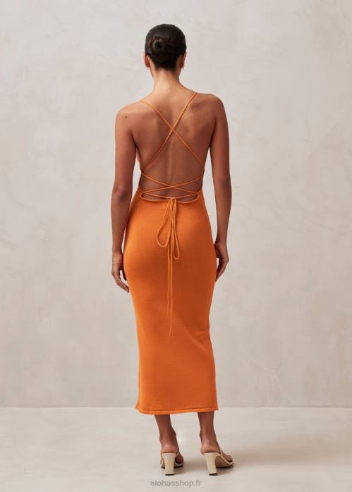 femmes orange clémentine P64N603 Alohas bretelle délicate - robe en maille orange