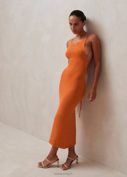 femmes orange clémentine P64N603 Alohas bretelle délicate - robe en maille orange