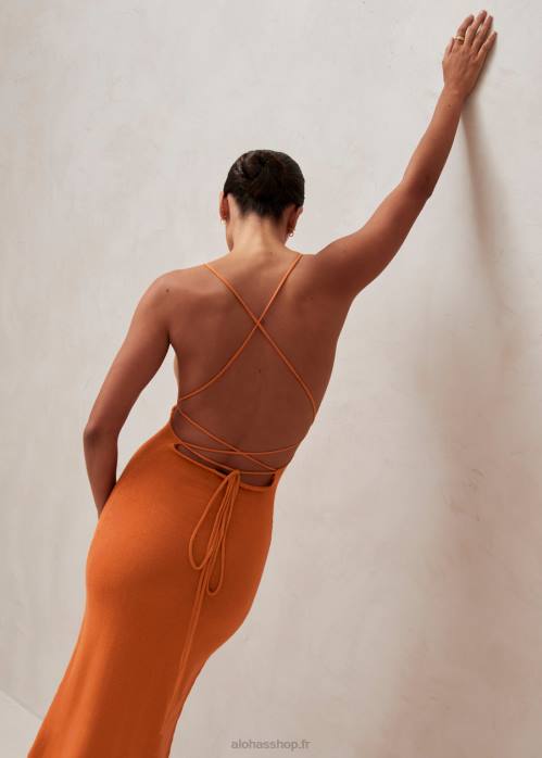 femmes orange clémentine P64N603 Alohas bretelle délicate - robe en maille orange