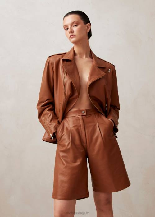 femmes chameau P64N1021 Alohas toulouse - short en cuir marron