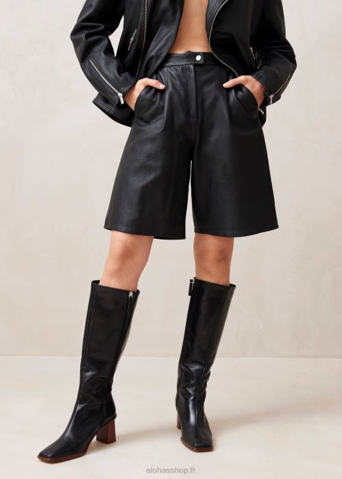 femmes noir P64N1020 Alohas toulouse - short en cuir noir