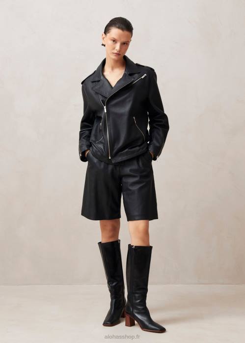 femmes noir P64N1020 Alohas toulouse - short en cuir noir