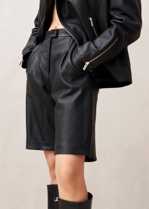 femmes noir P64N1020 Alohas toulouse - short en cuir noir