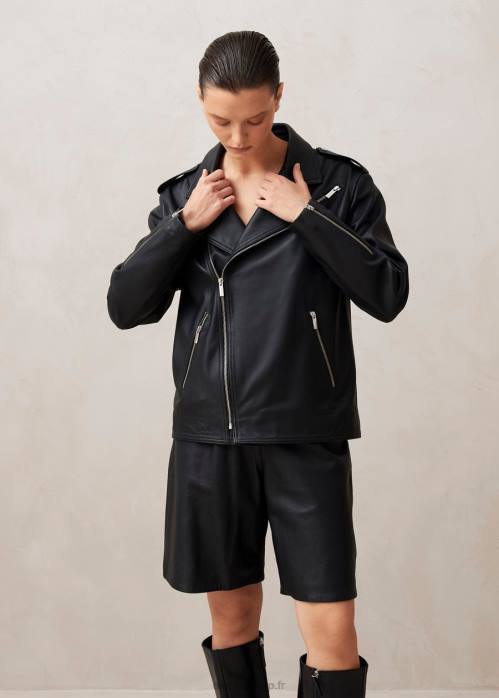 femmes noir P64N1020 Alohas toulouse - short en cuir noir