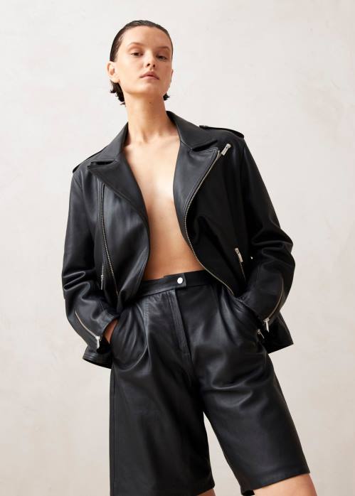 femmes noir P64N1020 Alohas toulouse - short en cuir noir