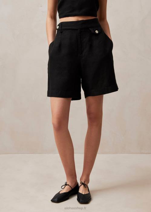femmes noir P64N629 Alohas boa - short en lin noir