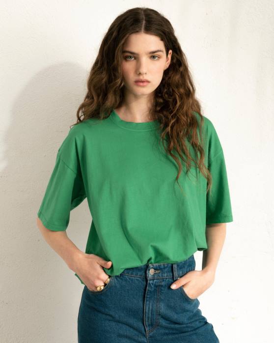 femmes à feuilles persistantes P64N864 Alohas slack - haut en coton vert