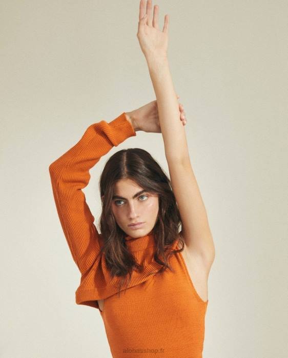 femmes orange clémentine P64N877 Alohas créateur - haut en maille orange