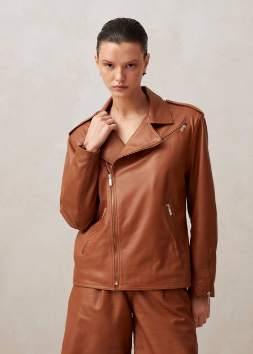 femmes chameau P64N1016 Alohas paris - veste en cuir marron