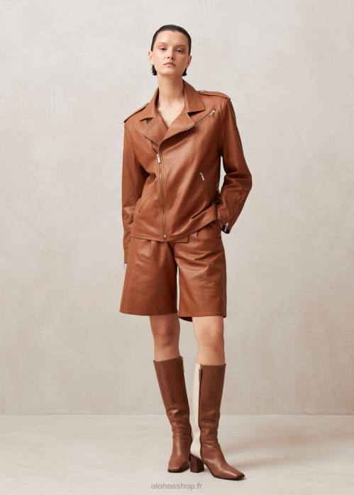 femmes chameau P64N1016 Alohas paris - veste en cuir marron