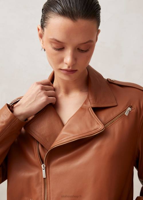 femmes chameau P64N1016 Alohas paris - veste en cuir marron