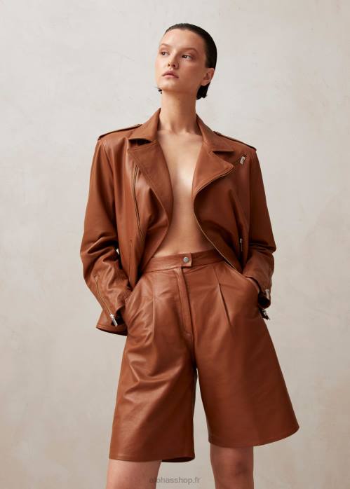 femmes chameau P64N1016 Alohas paris - veste en cuir marron