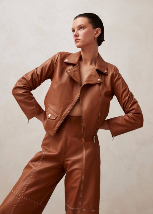 femmes chameau P64N1022 Alohas tours - veste en cuir marron