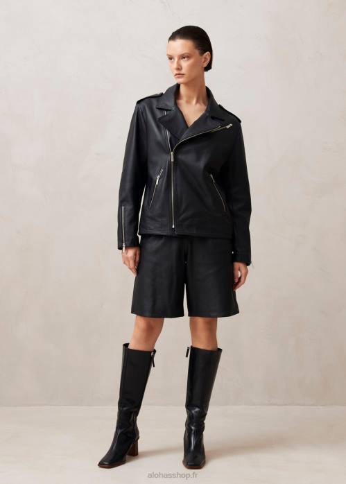 femmes noir P64N1017 Alohas paris - veste en cuir noir