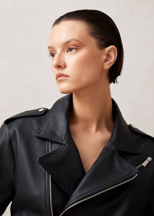 femmes noir P64N1017 Alohas paris - veste en cuir noir