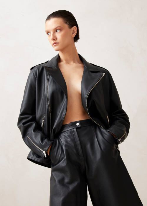 femmes noir P64N1017 Alohas paris - veste en cuir noir