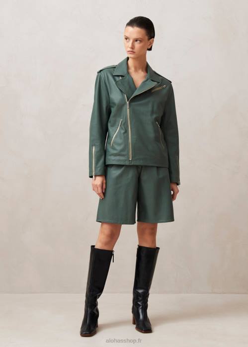 femmes vert P64N1018 Alohas paris - veste en cuir vert