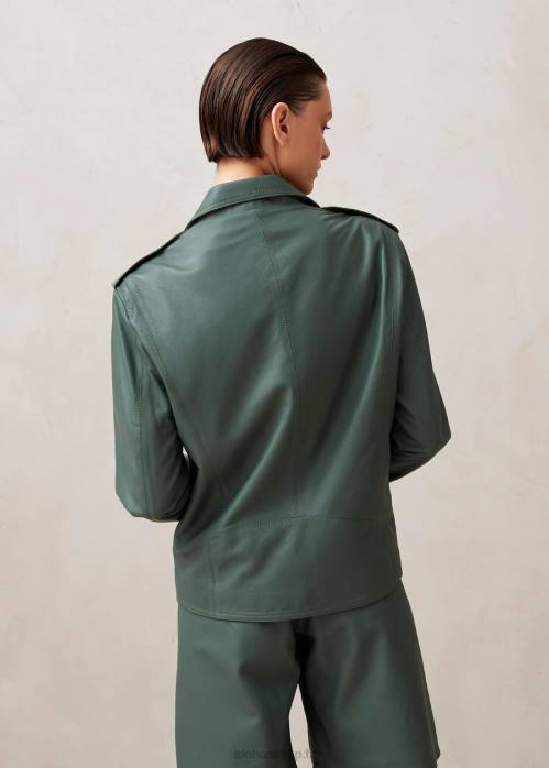 femmes vert P64N1018 Alohas paris - veste en cuir vert