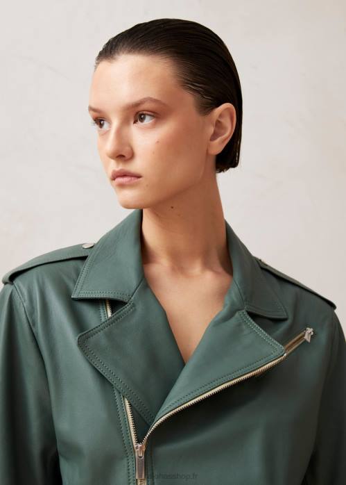 femmes vert P64N1018 Alohas paris - veste en cuir vert