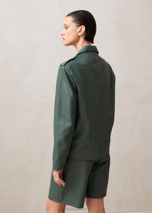 femmes vert P64N1018 Alohas paris - veste en cuir vert